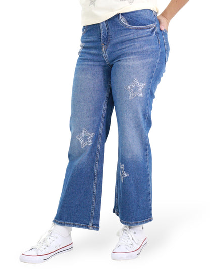 Jeans Wide Leg Con Pedrería