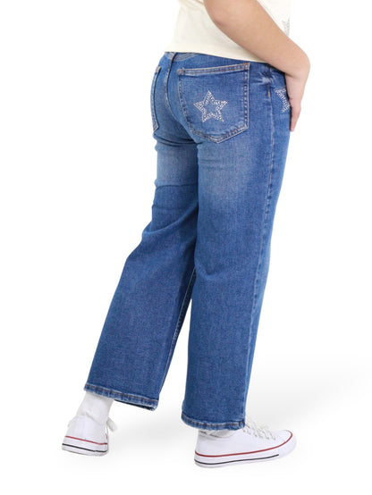 Jeans Wide Leg Con Pedrería