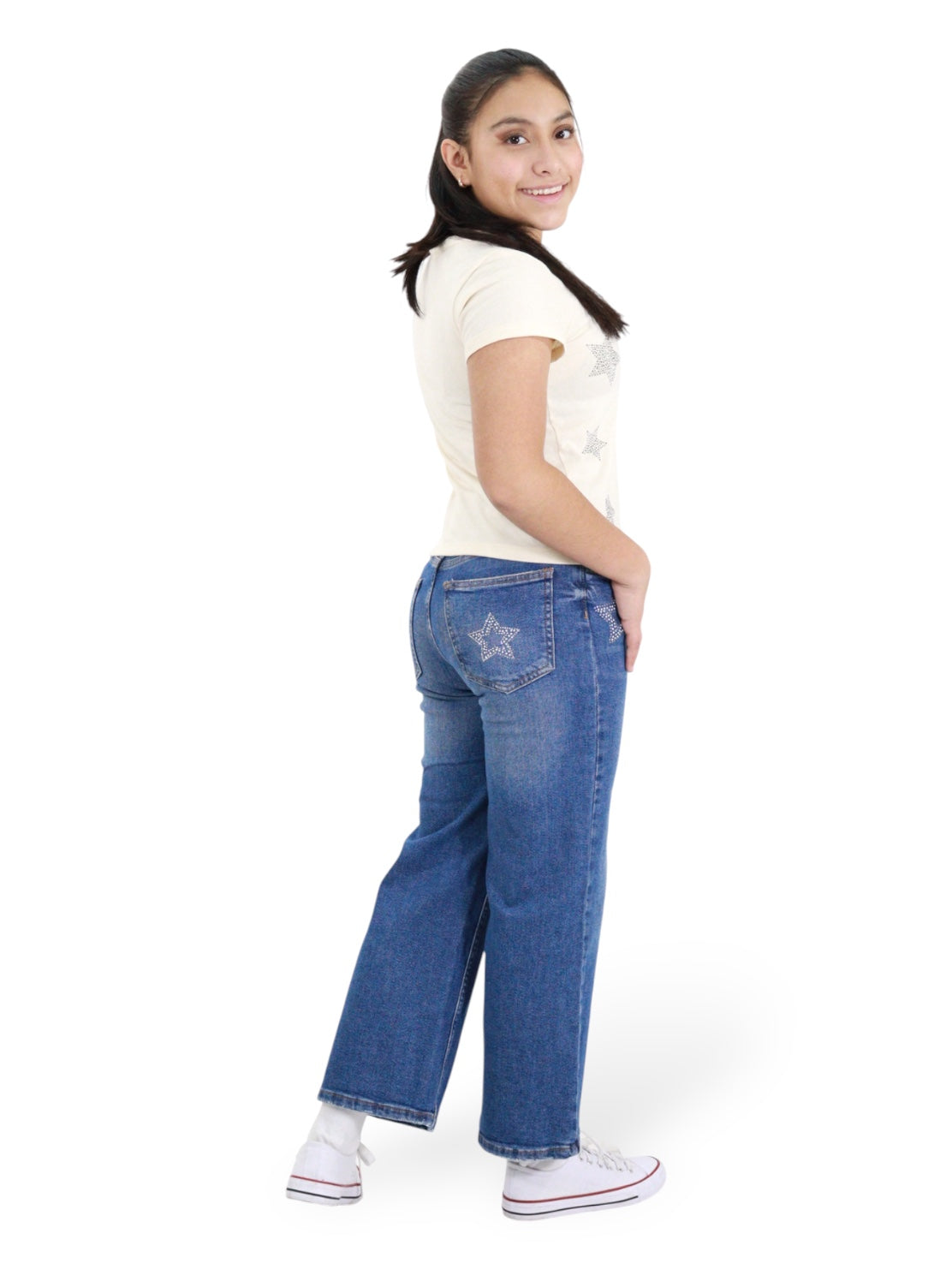 Jeans Wide Leg Con Pedrería