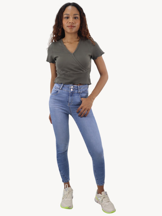 Jeans skinny corto azul medio