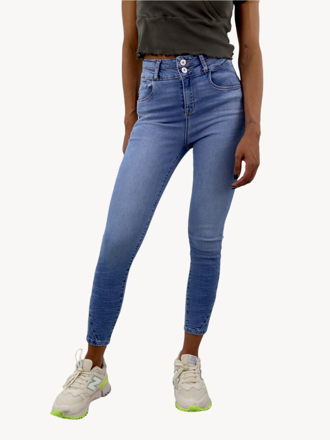 Jeans skinny corto azul medio