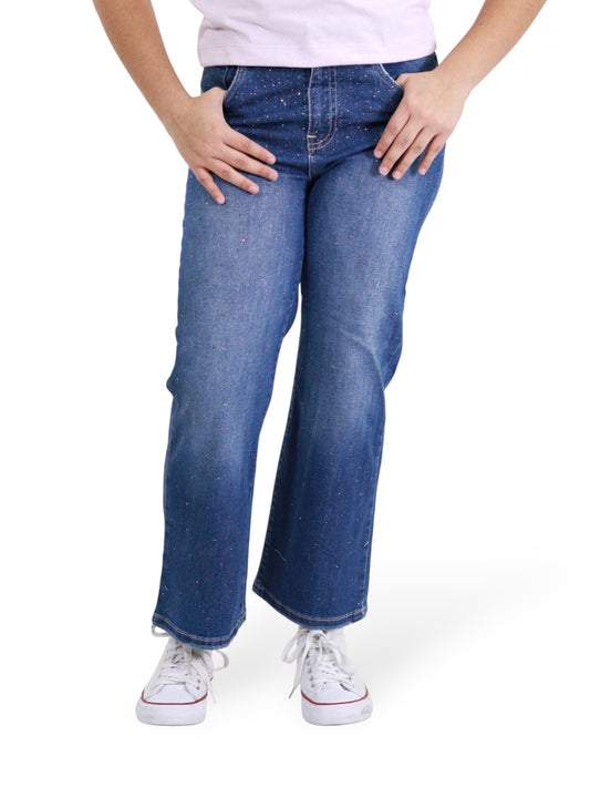 Jeans Wide Con Pedrería