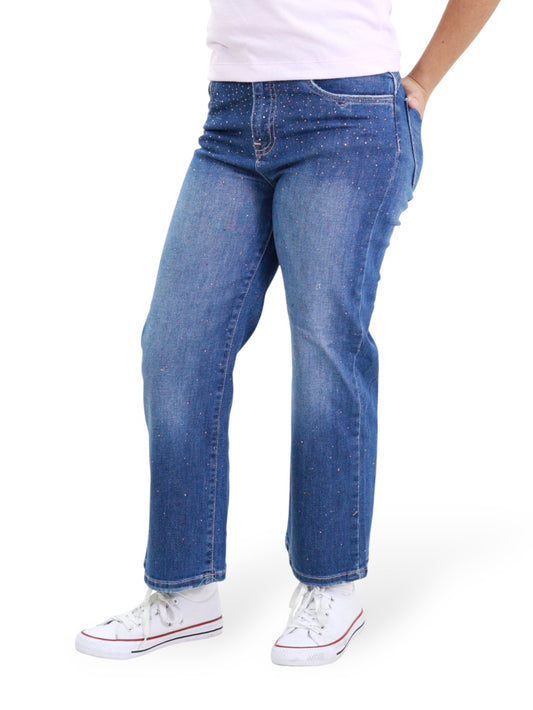 Jeans Wide Con Pedrería