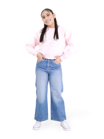 Jeans Wide Leg Con Pedrería