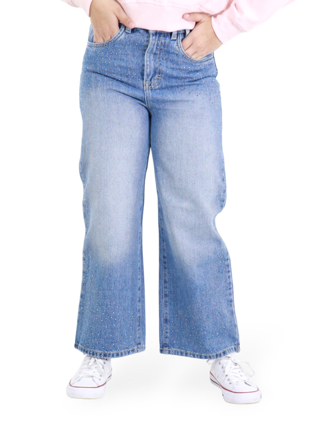 Jeans Wide Leg Con Pedrería