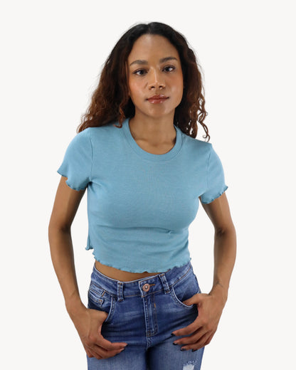 Playera crop manga corta de color verde cerceta