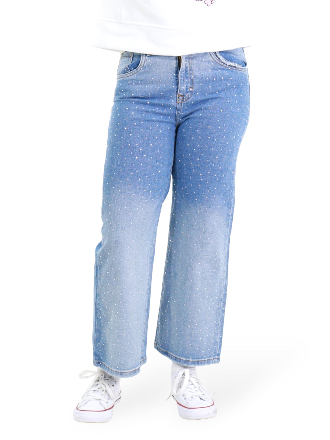 Jeans Wide Leg Con Pedrería