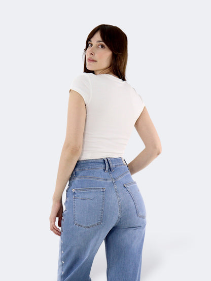 Jeans Wid Leg-Tiro Alto