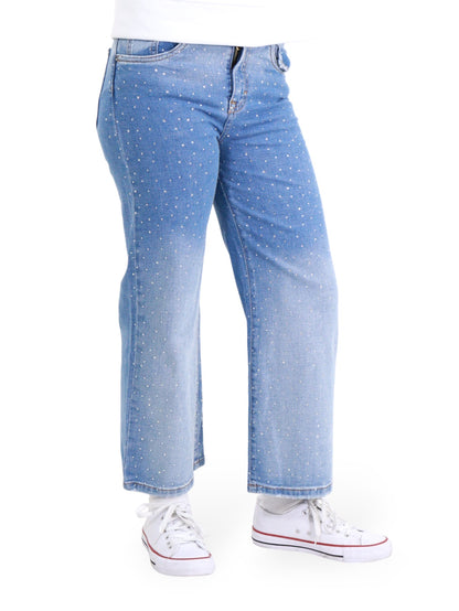 Jeans Wide Leg Con Pedrería