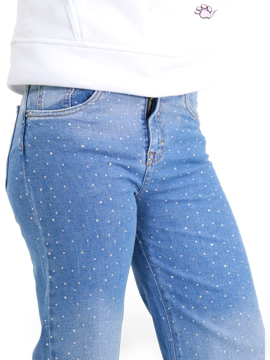 Jeans Wide Leg Con Pedrería