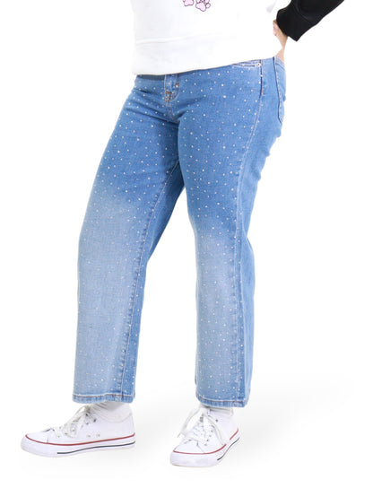 Jeans Wide Leg Con Pedrería