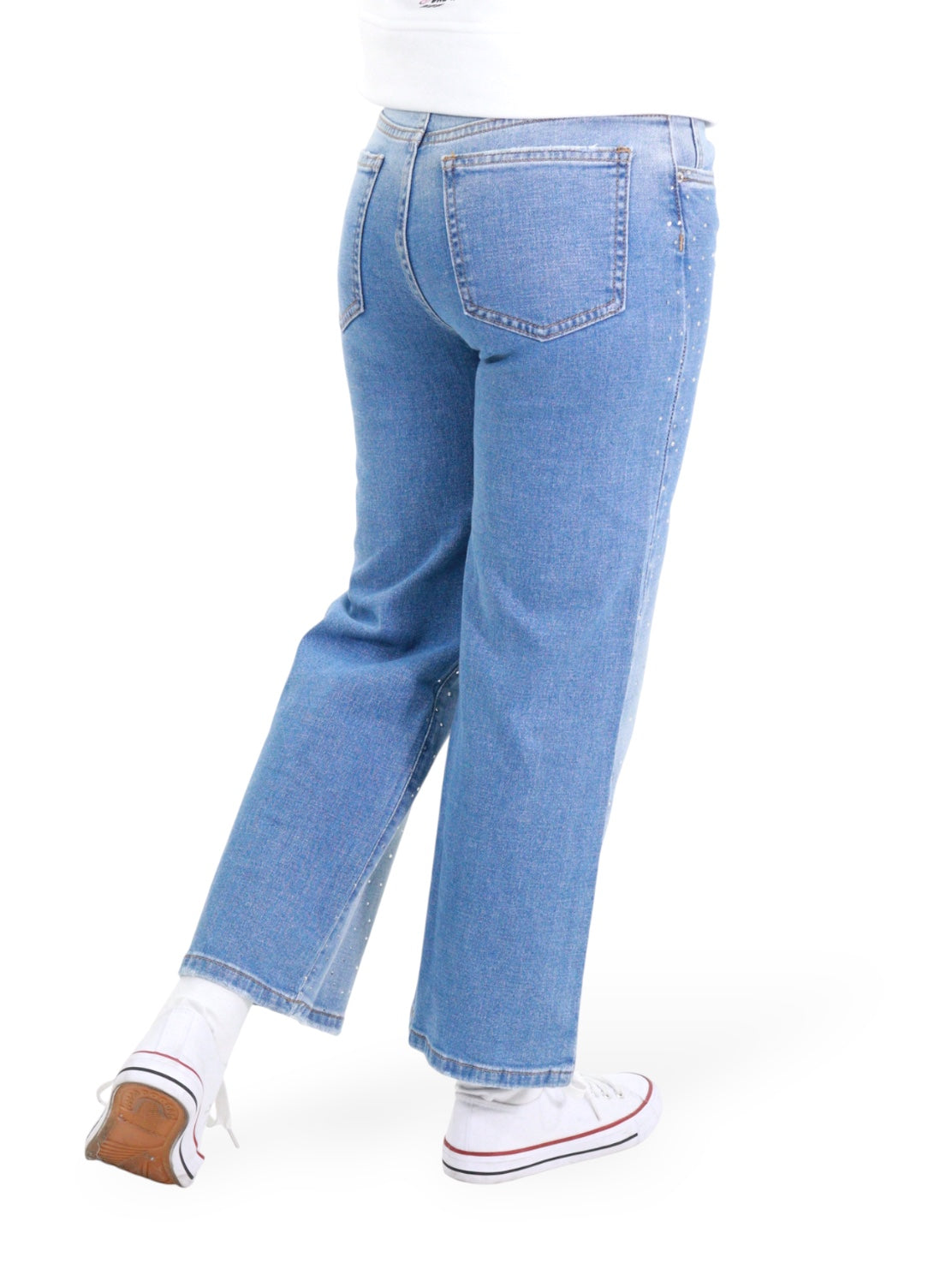 Jeans Wide Leg Con Pedrería