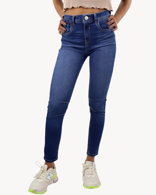 Jeans skinny tiro alto azul oscuro