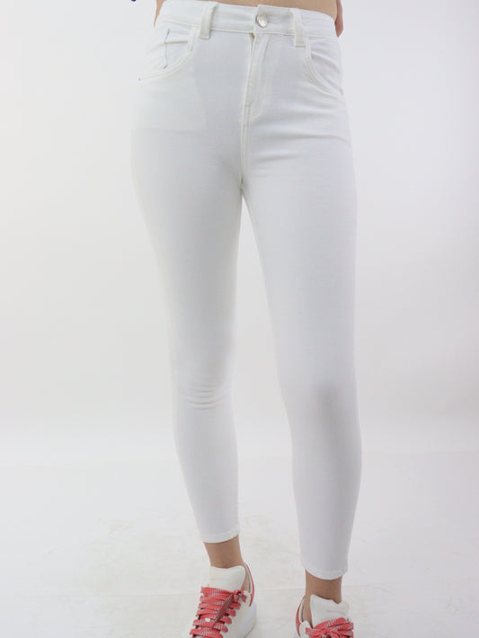 Jeans skinny tiro alto de color blanco