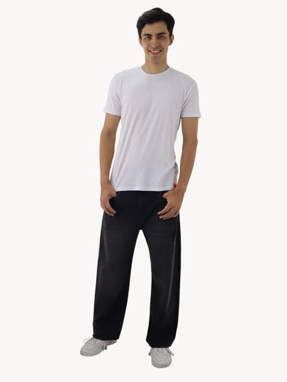 Jeans baggy de mezclilla rígida color negro deslavado