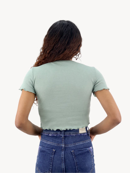 Playera fruncida manga corta de color verde