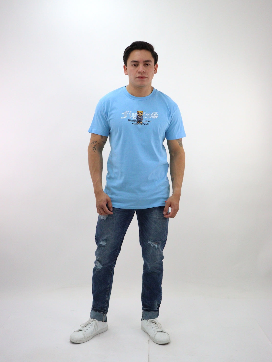 Jeans skinny color azul azul deslavado con destrucción