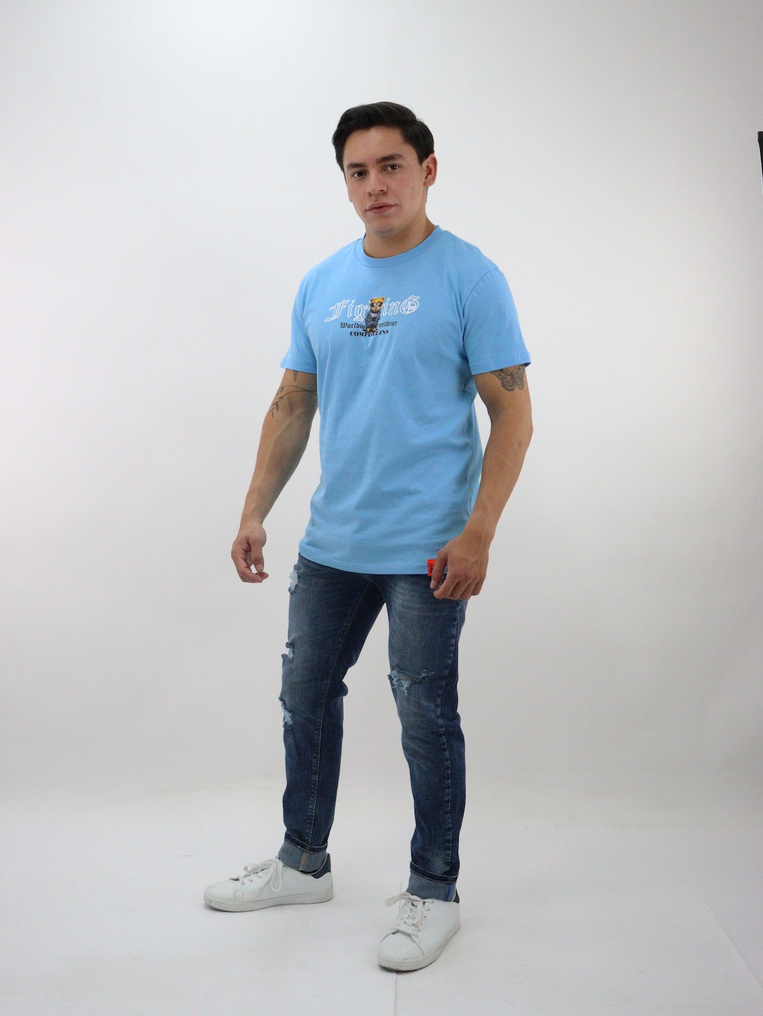 Jeans skinny color azul azul deslavado con destrucción