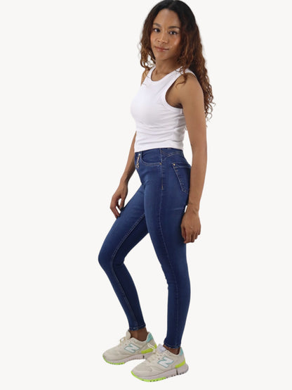 Jeans skinny tiro alto azul oscuro
