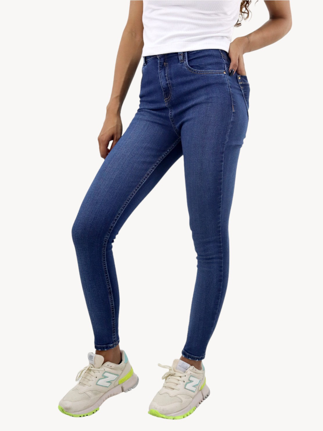 Jeans skinny tiro alto azul oscuro