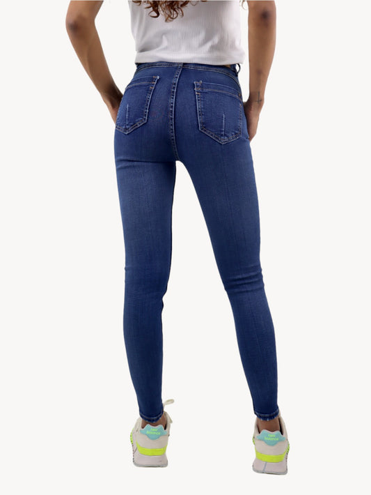 Jeans skinny tiro alto azul oscuro