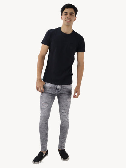 Jeans skinny de color gris con snow