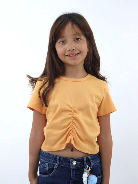 Playera fruncida de color naranja