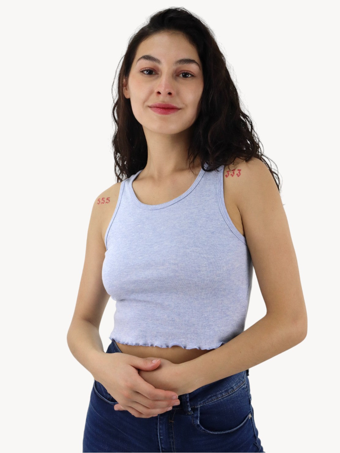 Playera tank de color azul jaspe