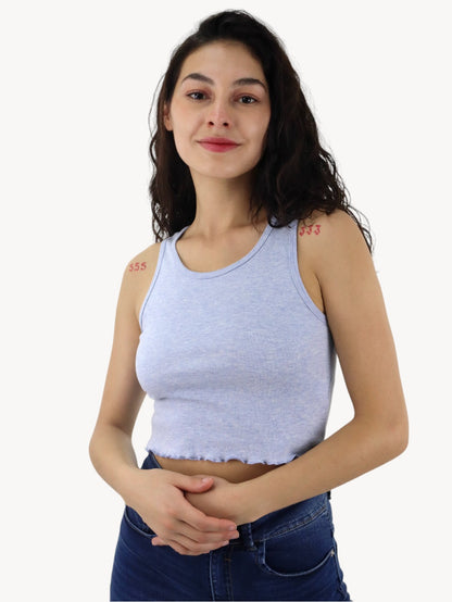 Playera tank de color azul jaspe