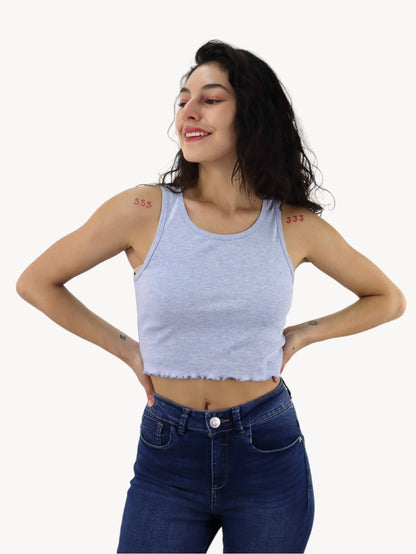 Playera tank de color azul jaspe