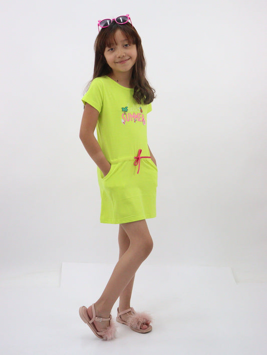 Vestido de color amarillo neón con print