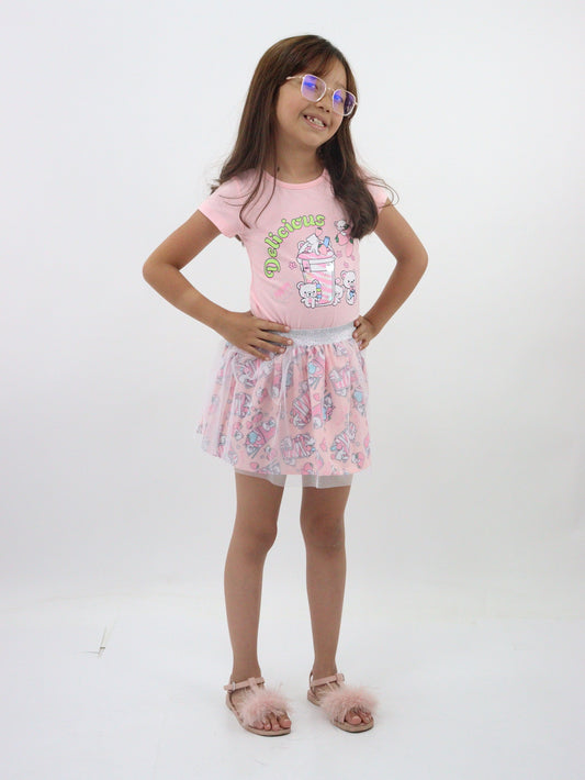 Conjunto de playera-falda color rosa (NUEVA TEMPORADA)
