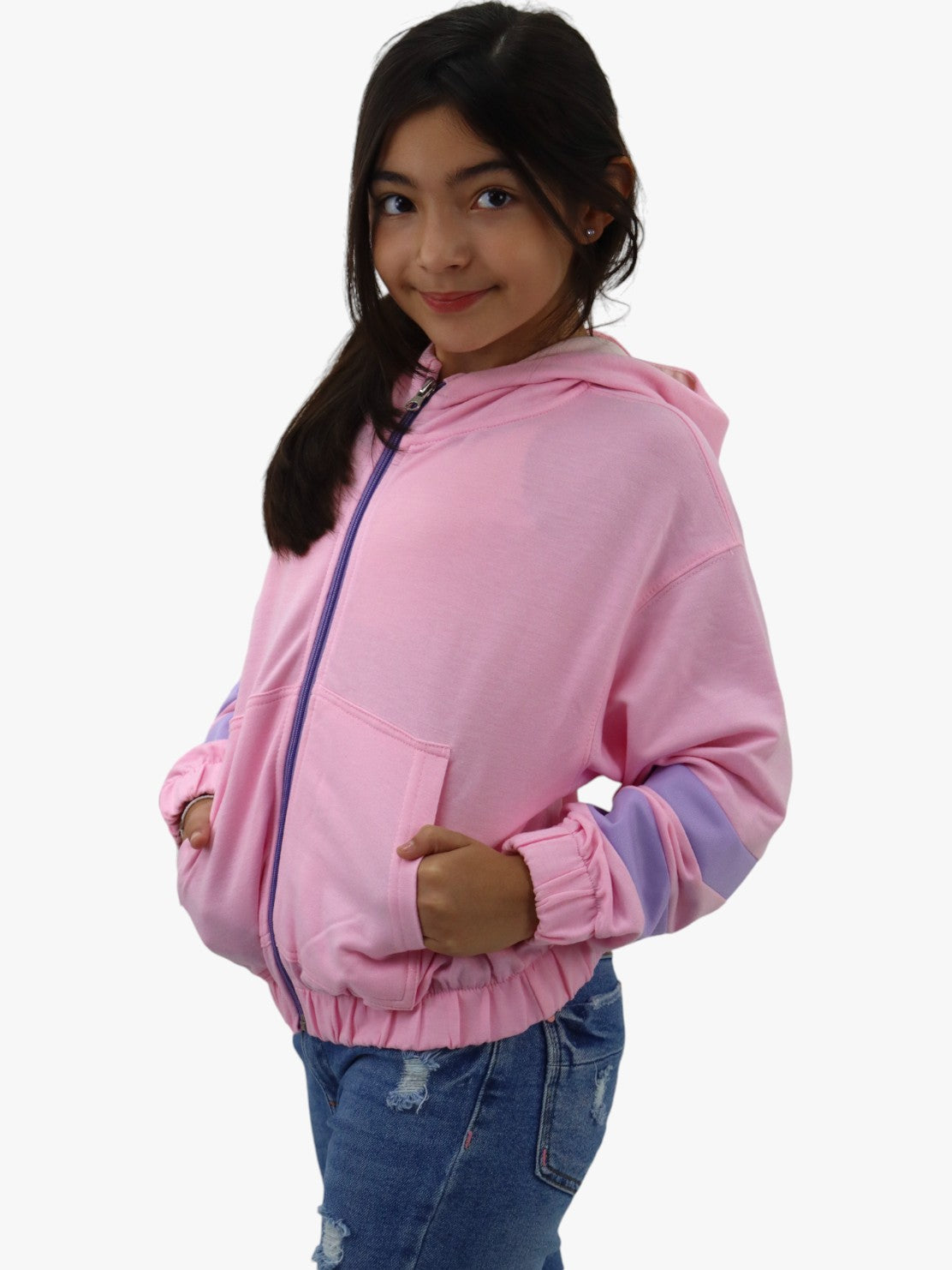 Sudadera con cremallera rosa