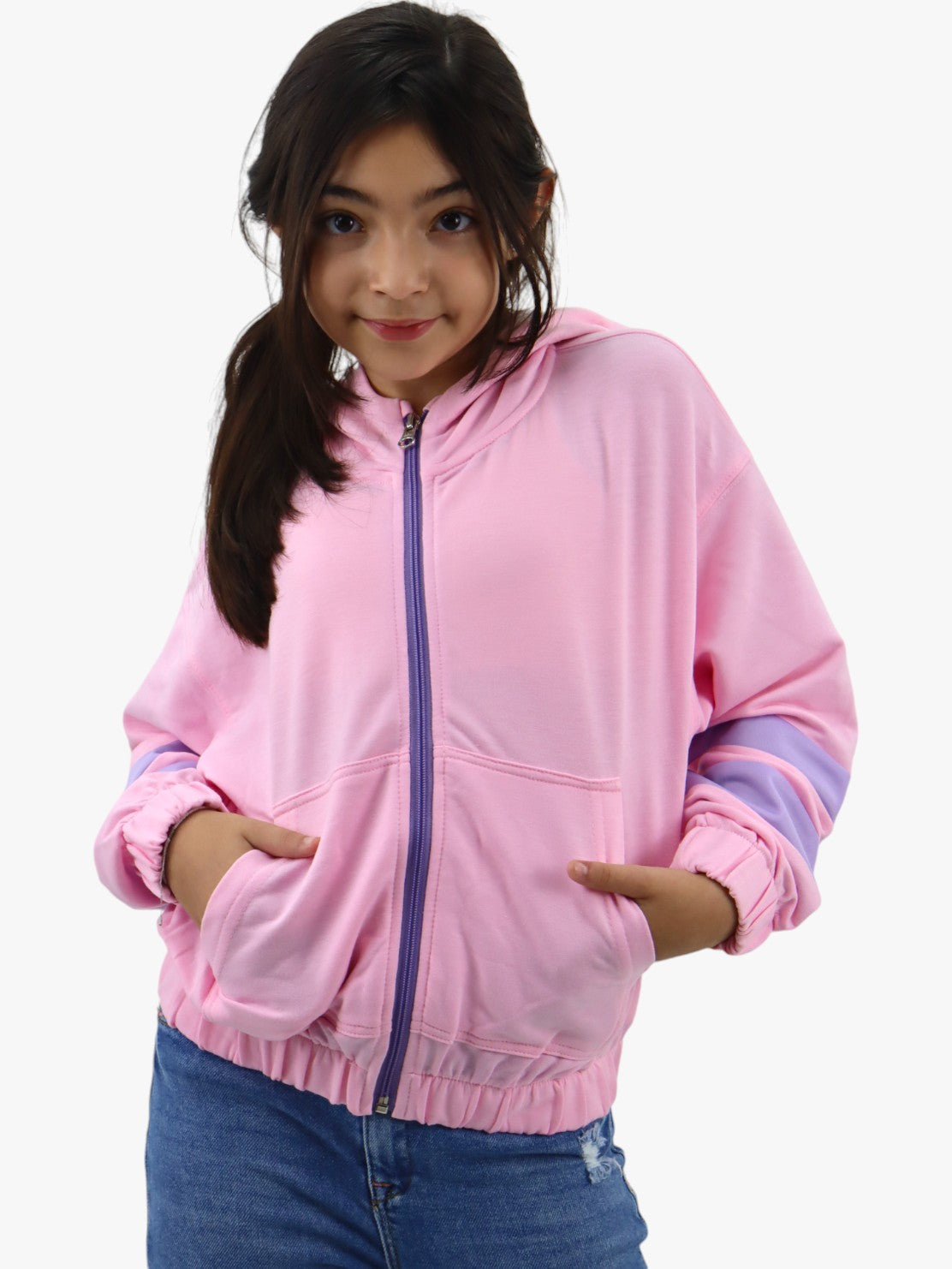 Sudadera con cremallera rosa