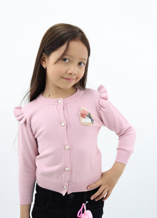 Suéter ligero con botones de color rosa