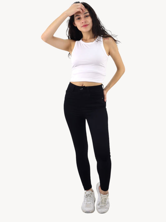 Jeans skinny tiro alto negro