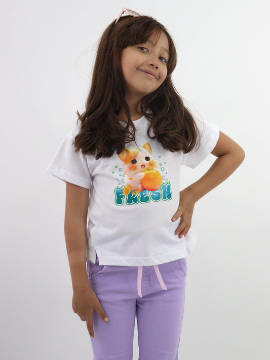 Playera de color blanco con gráfico de hamster