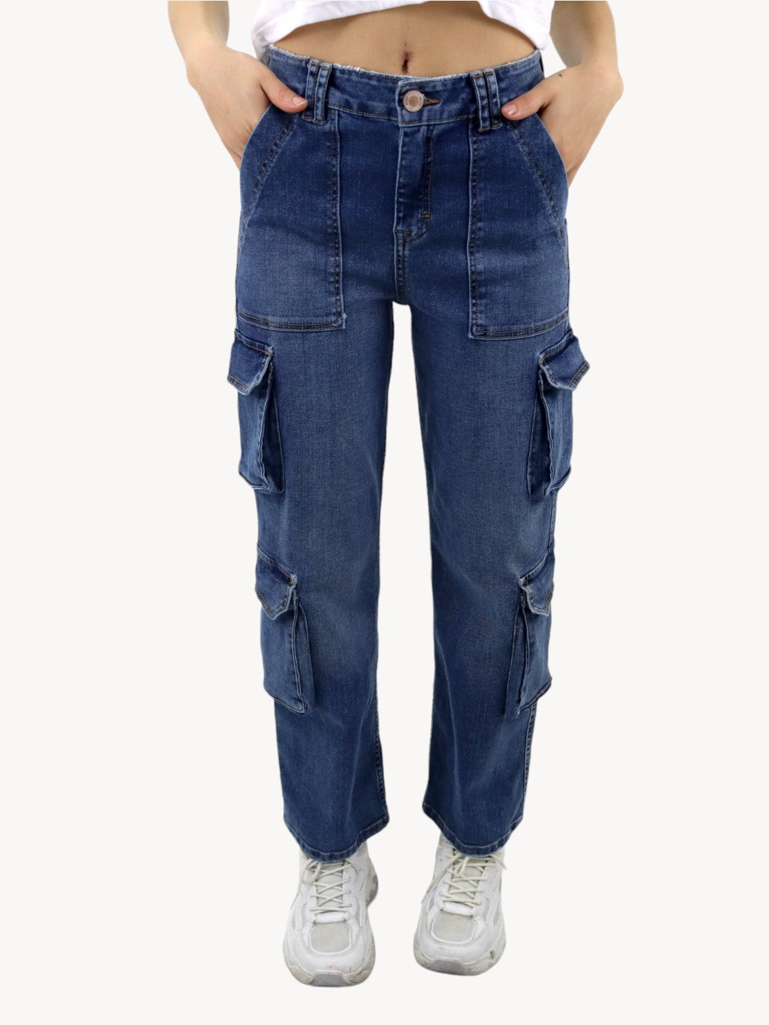 Jeans baggy-cargo de color azul oscuro
