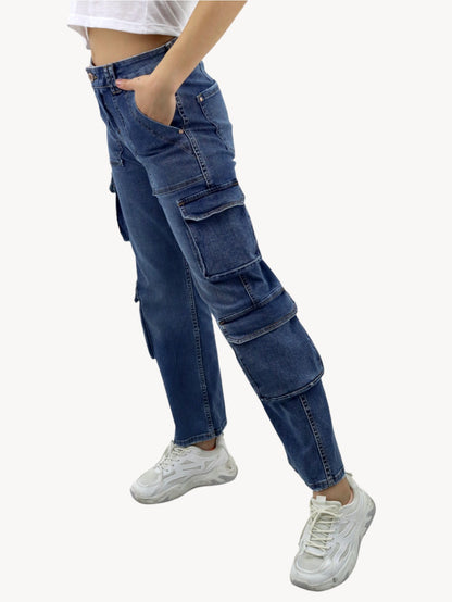 Jeans baggy-cargo de color azul oscuro