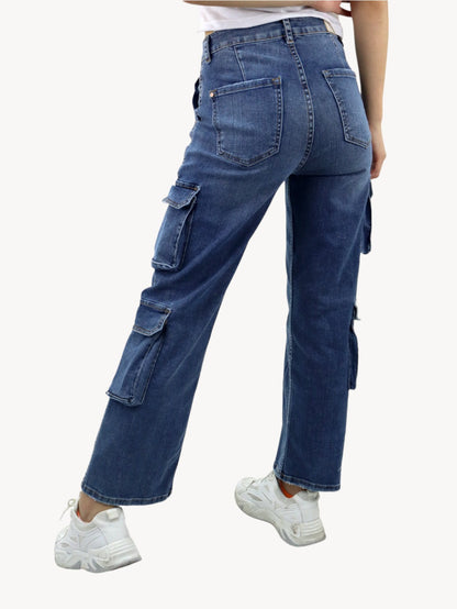 Jeans baggy-cargo de color azul oscuro