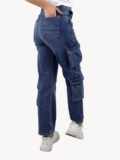 Jeans baggy-cargo de color azul oscuro