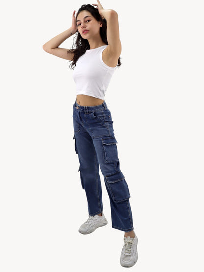 Jeans baggy-cargo de color azul oscuro