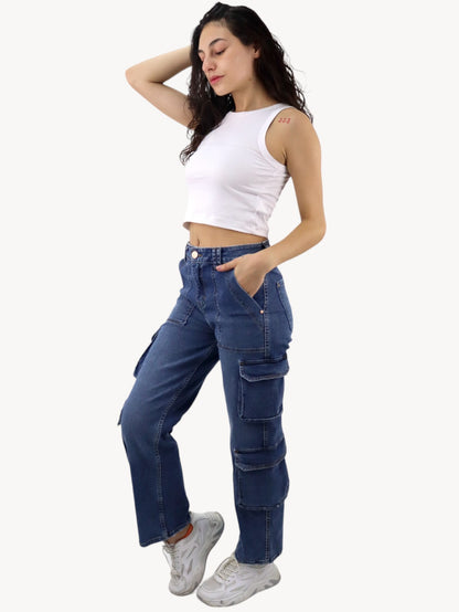 Jeans baggy-cargo de color azul oscuro