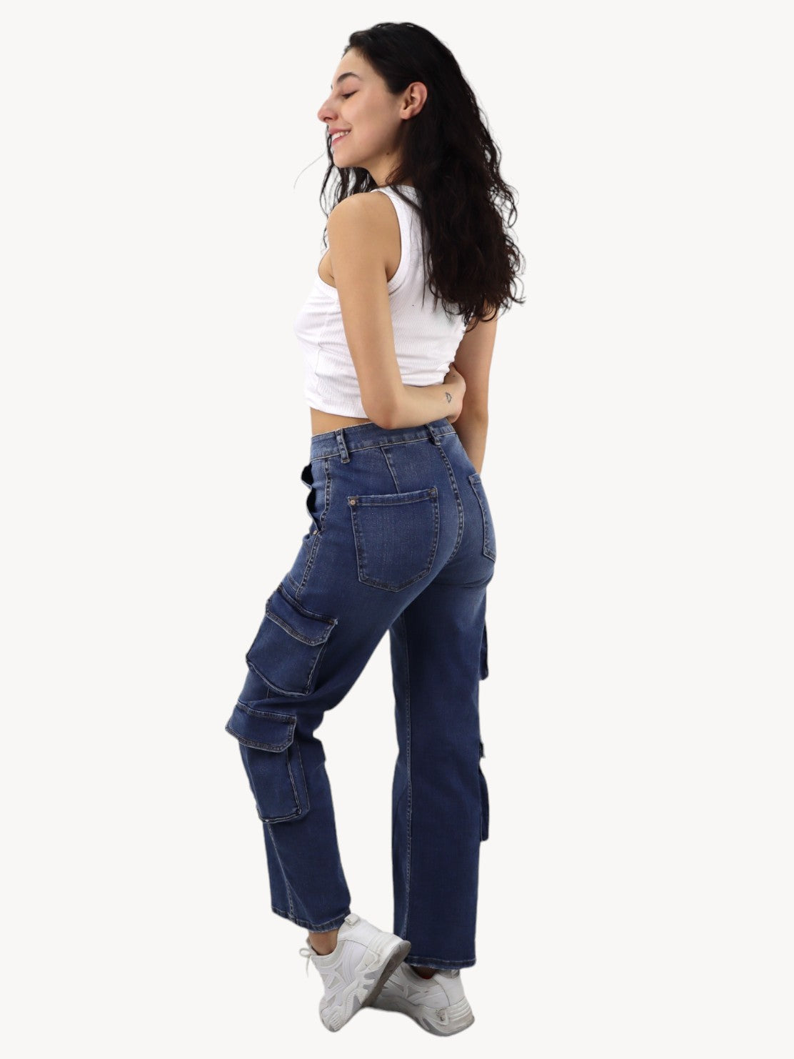 Jeans baggy-cargo de color azul oscuro