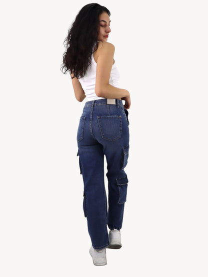 Jeans baggy-cargo de color azul oscuro