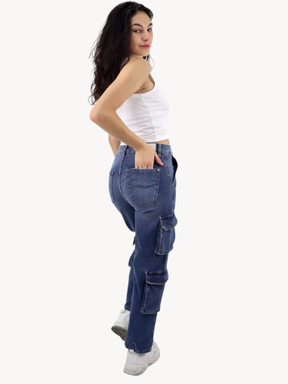 Jeans baggy-cargo de color azul oscuro