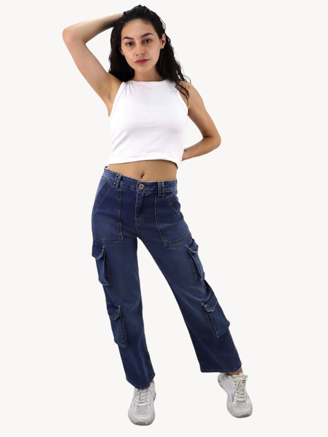 Jeans baggy-cargo de color azul oscuro