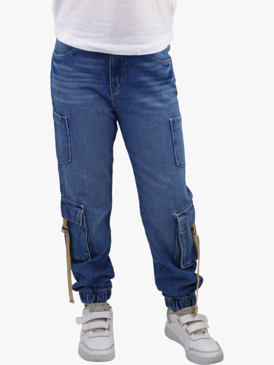 Jeans cargo multipocket azul medio