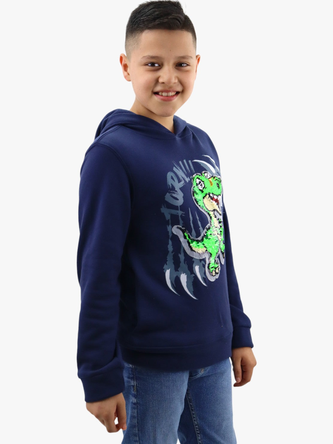 Sudadera con lentejuela reversible de dinosaurio