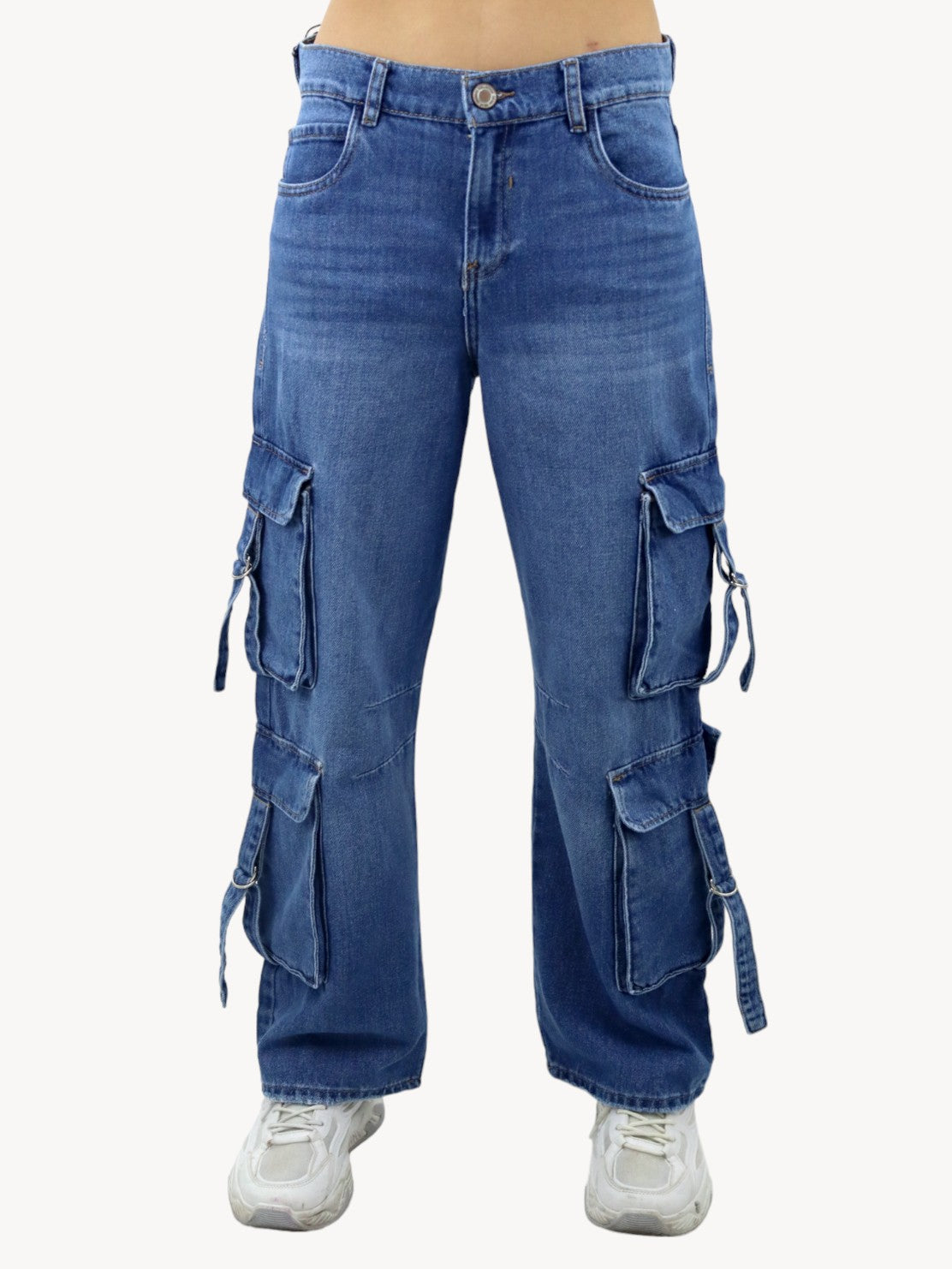 Jeans cargo tiro medio